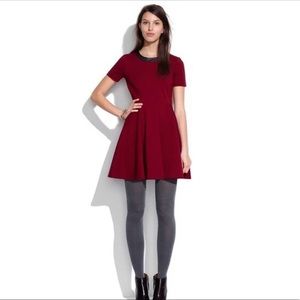 Madewell Red Skater Dress Leather Trim S